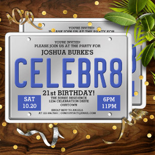 Invitaciones de cumpleaños de la placa de licencia