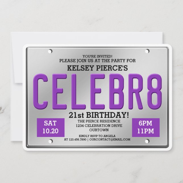 Invitaciones de cumpleaños de la placa de licencia (Anverso)