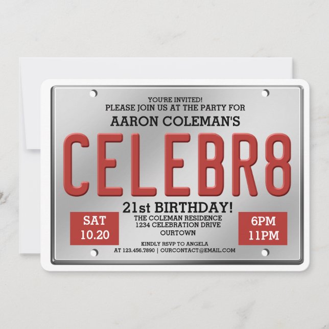 Invitaciones de cumpleaños de la placa de licencia (Anverso)