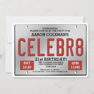 Invitaciones de cumpleaños de la placa de licencia