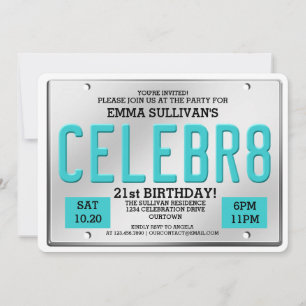 Invitaciones de cumpleaños de la placa de licencia