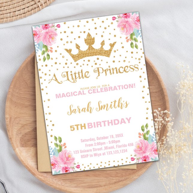 Invitaciones de cumpleaños de la princesa de la co (Glitter Crown Princess Birthday Invitations)