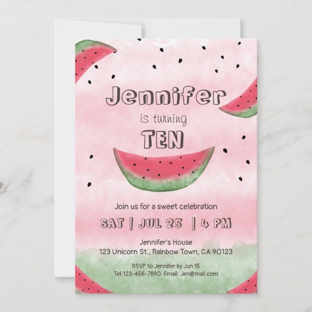 Invitaciones de cumpleaños de la sandía (Anverso)