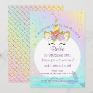 Invitaciones de cumpleaños de la Sirena Unicornio 