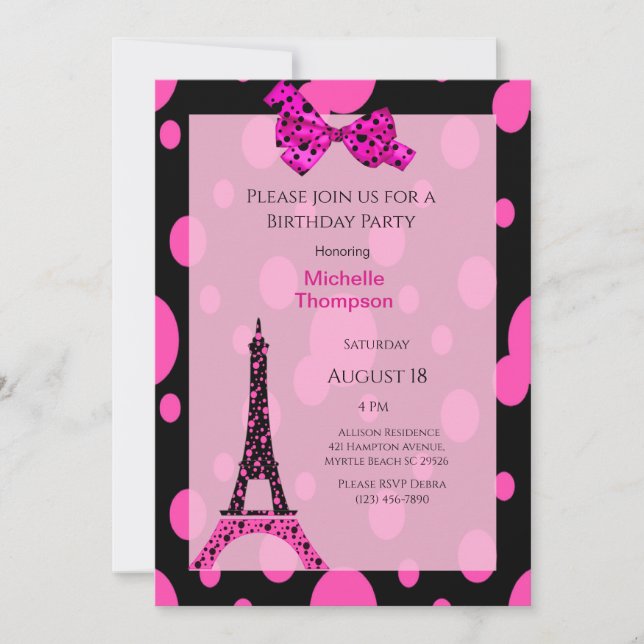 Invitaciones de cumpleaños de la Torre Eiffel de P (Anverso)