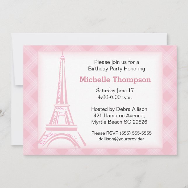 Invitaciones de cumpleaños de la Torre Eiffel de P (Anverso)