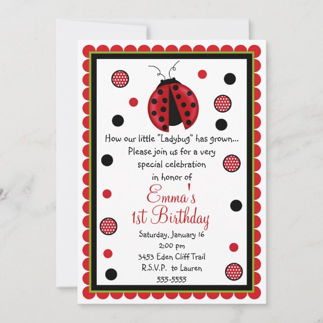 Invitaciones de cumpleaños de Ladybug (Anverso)