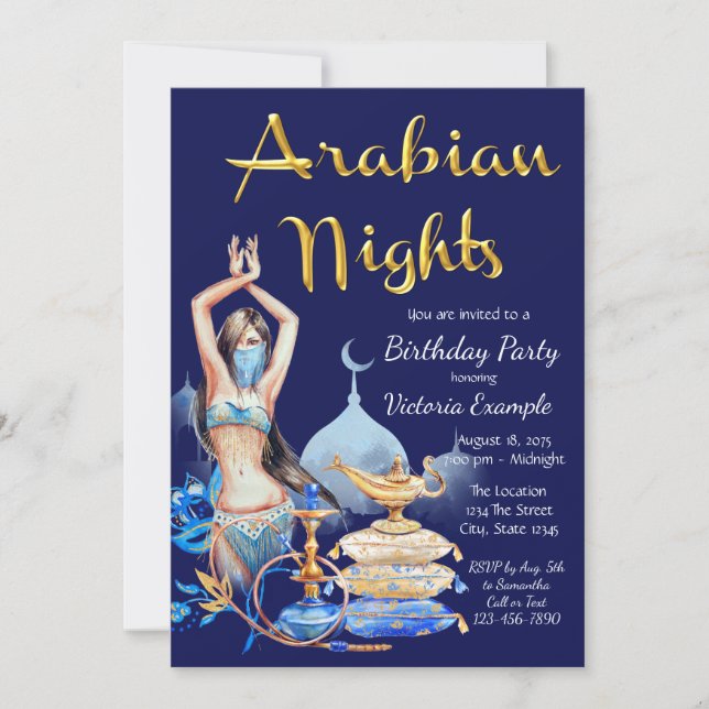Invitaciones de cumpleaños de las Noches Árabes (Anverso)