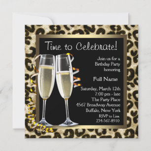 Invitaciones de cumpleaños de Leopardo de Champán
