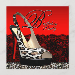 Invitaciones de cumpleaños de leopardo negro y roj
