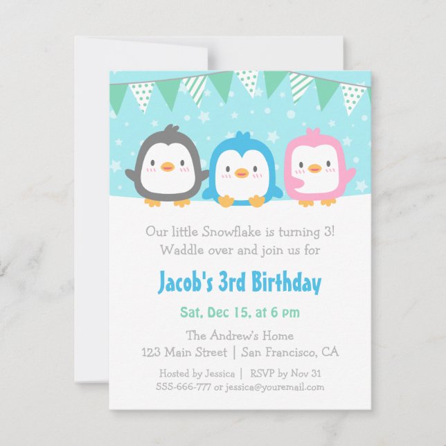 Invitaciones de Cumpleaños de Lindos Pequeños Ping (Anverso)