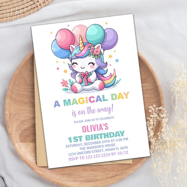 Invitaciones de cumpleaños de Little Ballons Unico (Little Balloons Unicorn Birthday Invitations)