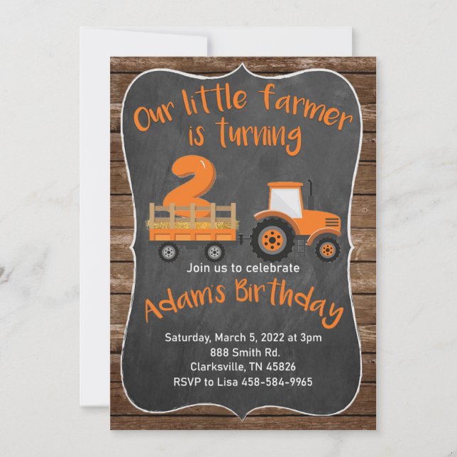 Invitaciones de cumpleaños de Little Farmer Tracto (Anverso)
