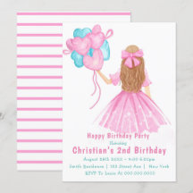 Invitaciones de cumpleaños de Little Girl Balloons