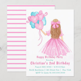 Invitaciones de cumpleaños de Little Girl Balloons