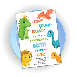 Invitaciones de cumpleaños de los dinosaurios azul