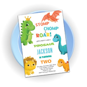 Invitaciones de cumpleaños de los dinosaurios azul