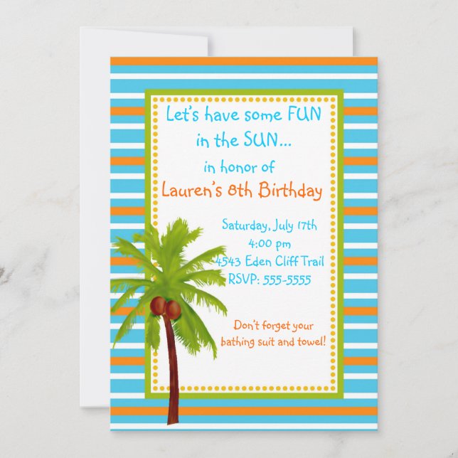 Invitaciones de cumpleaños de Luau (Anverso)