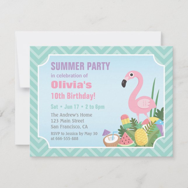 Invitaciones de cumpleaños de Luau de verano de fl (Anverso)