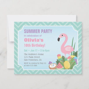 Invitaciones de cumpleaños de Luau de verano de fl