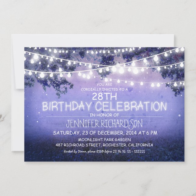 invitaciones de cumpleaños de luces azules de noch (Anverso)