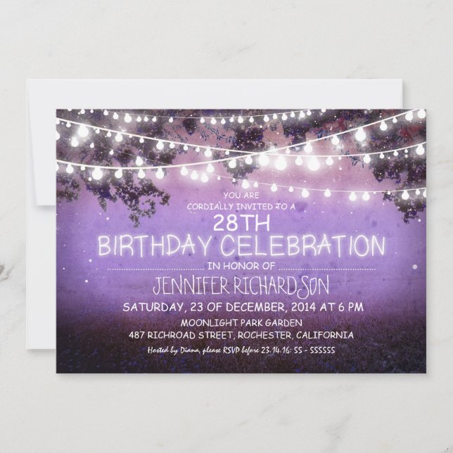 invitaciones de cumpleaños de luces de jardín y no (Anverso)