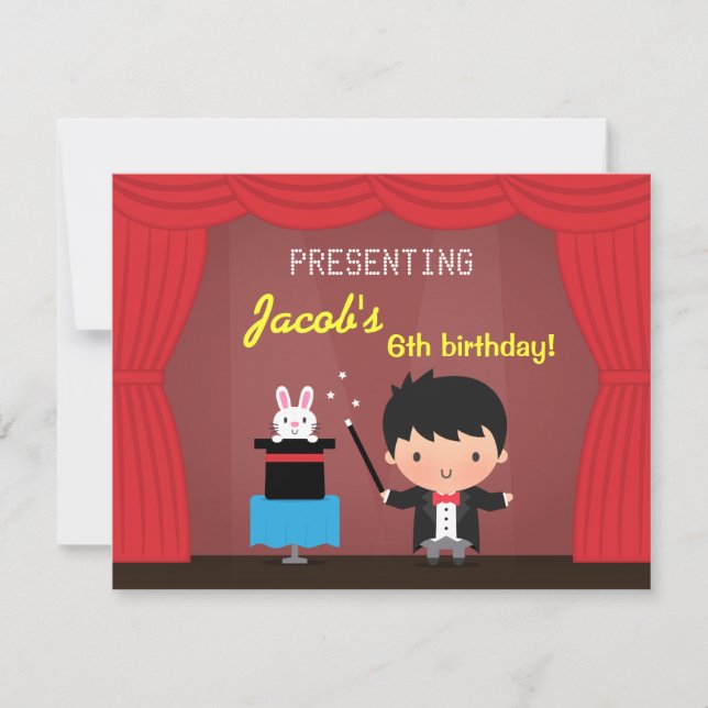 Invitaciones de Cumpleaños de Magia para Niños Mag (Anverso)
