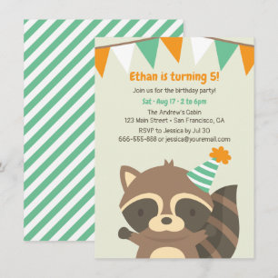 Invitaciones de cumpleaños de mapache del bosque l