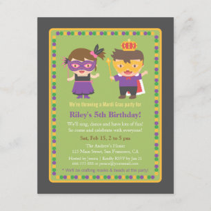 Invitaciones de cumpleaños de Mardi Gras para niño