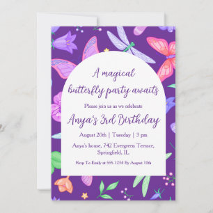 invitaciones de cumpleaños de mariposa púrpura chi