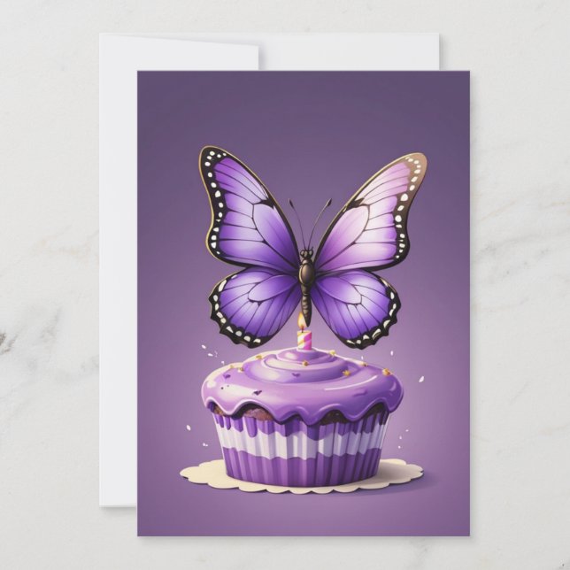 invitaciones de cumpleaños de mariposa púrpura chi (Anverso)