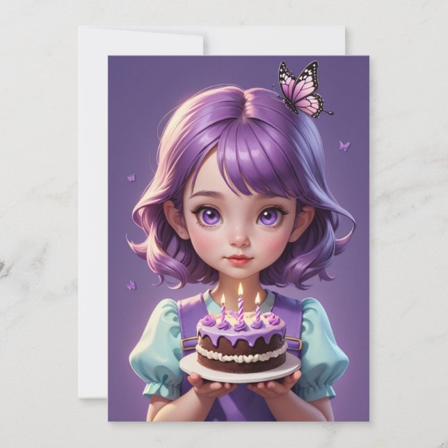 invitaciones de cumpleaños de mariposa púrpura chi (Anverso)