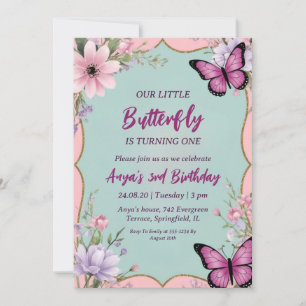 invitaciones de cumpleaños de mariposa rosa y mora