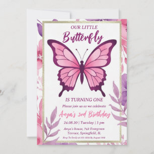 invitaciones de cumpleaños de mariposa rosa y mora