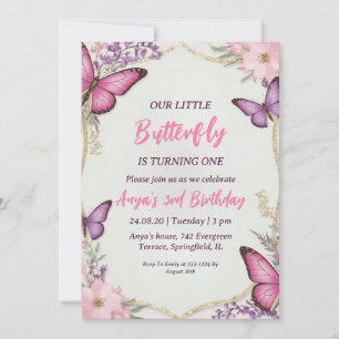 invitaciones de cumpleaños de mariposa rosa y mora