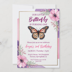 invitaciones de cumpleaños de mariposa rosa y mora