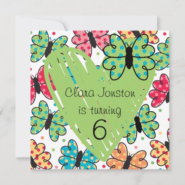Invitaciones de cumpleaños de mariposas personaliz (Anverso)