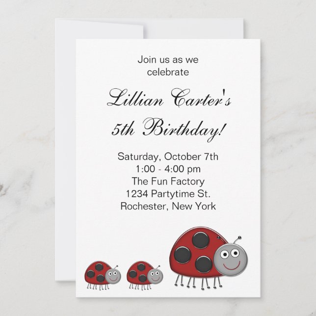 Invitaciones de cumpleaños de mariquita (Anverso)