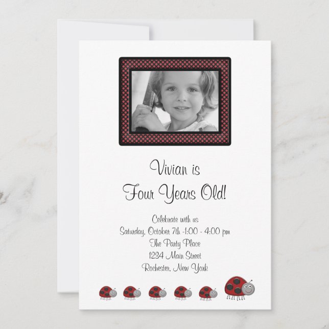 Invitaciones de cumpleaños de mariquita (Anverso)