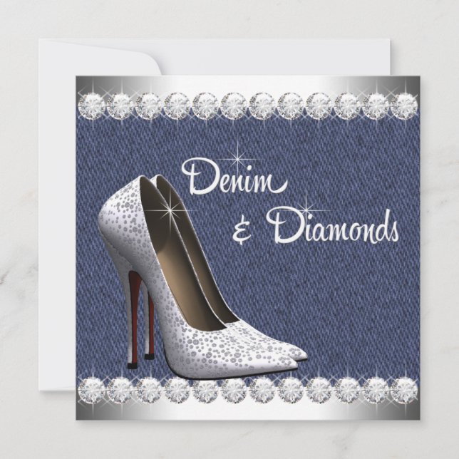 Invitaciones de cumpleaños de mezclilla y diamante (Anverso)