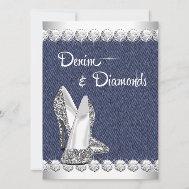 Invitaciones de cumpleaños de mezclilla y diamante (Anverso)