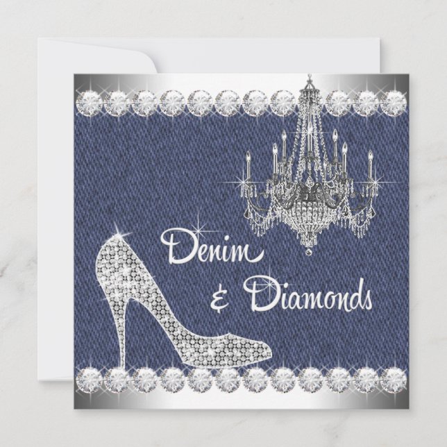 Invitaciones de cumpleaños de mezclilla y diamante (Anverso)
