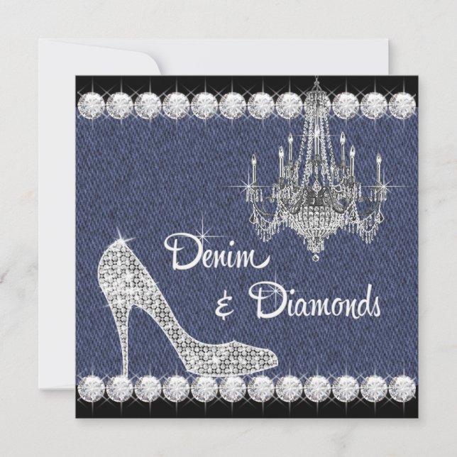 Invitaciones de cumpleaños de mezclilla y diamante (Anverso)