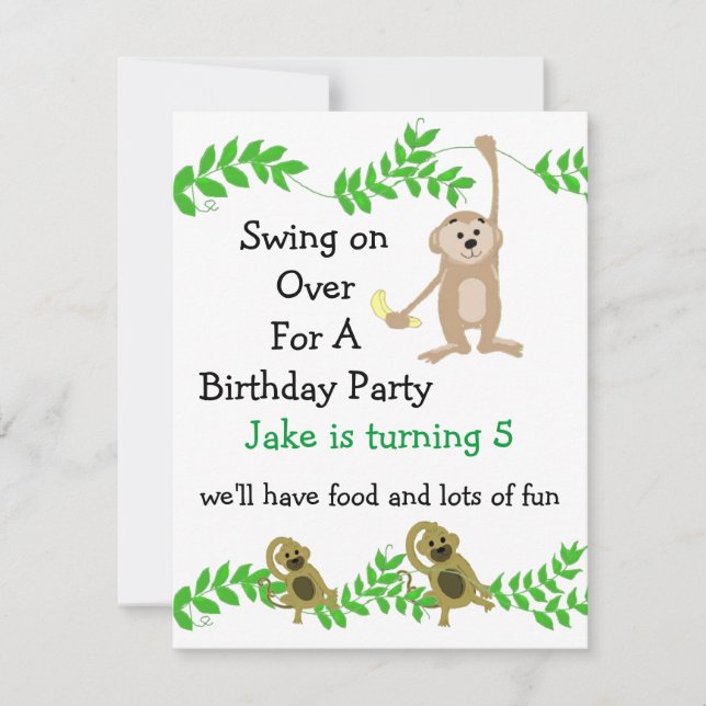 Invitaciones de cumpleaños de monito (Anverso)