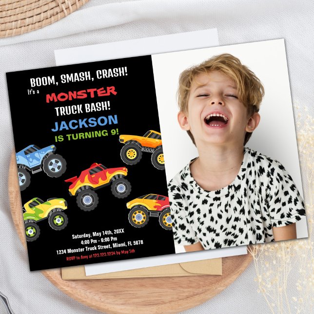 Invitaciones de cumpleaños de Monster Truck con fo (Monster Truck Birthday Invitations with photo)