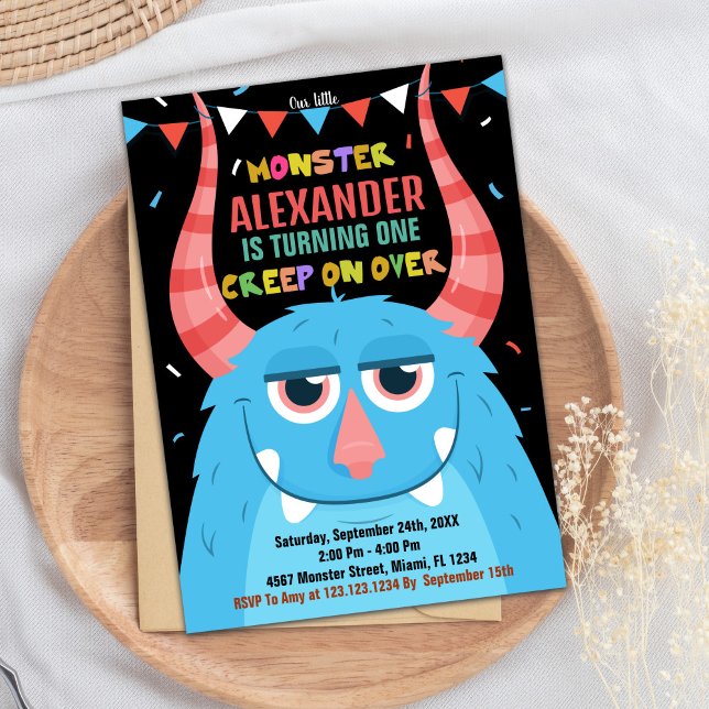 Invitaciones de cumpleaños de monstruo azul negro (Monster Birthday Invitations Blue Black)