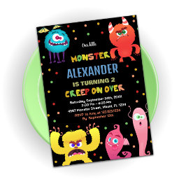 Invitaciones de cumpleaños de monstruo azul rojo