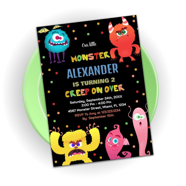 Invitaciones de cumpleaños de monstruo azul rojo (Monster Birthday Invitations Red Blue)