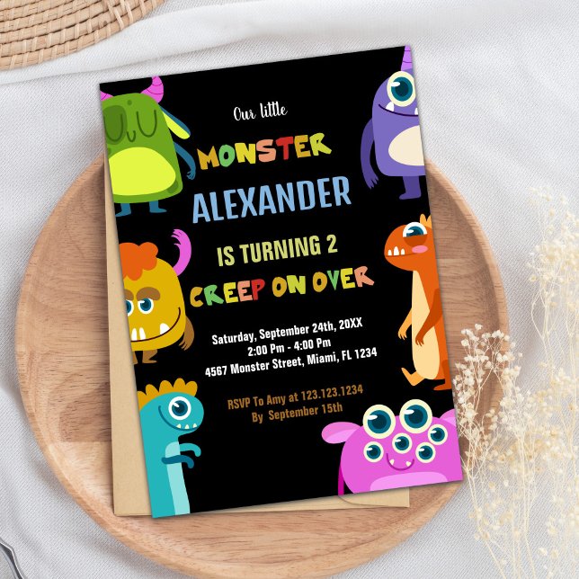 Invitaciones de cumpleaños de monstruo negro (Monster Birthday Invitations Black)