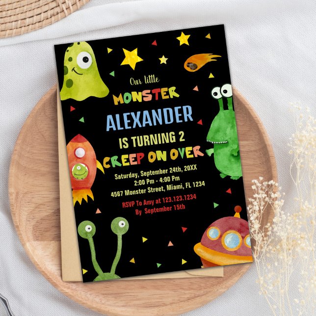 Invitaciones de cumpleaños de monstruo negro (Monster Birthday Invitations Black)